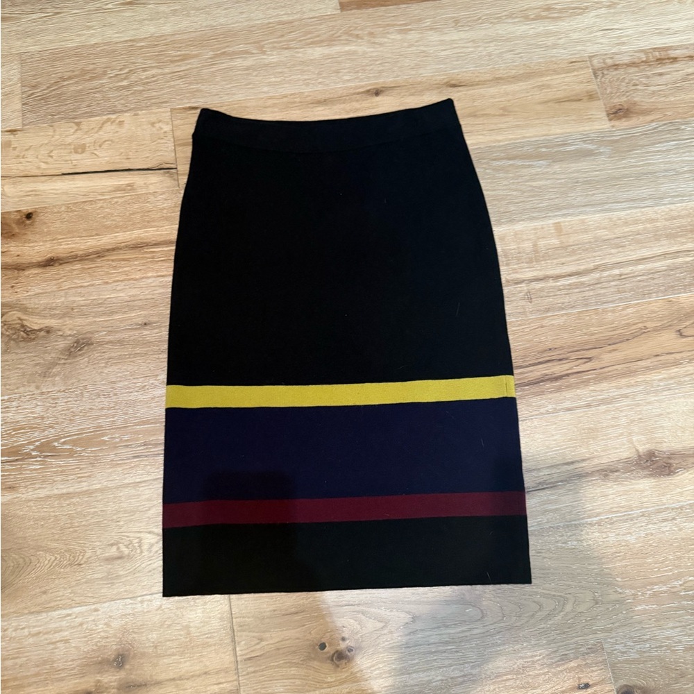 LOFT Black Sweater Pencil Skirt with Yellow and Red Stripes